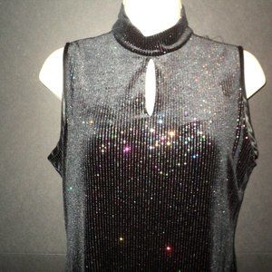 Ronni Nicole Petite by Ouida Gown Maxi Dress Sz 8 Black/Multi Metallic Pinstripe